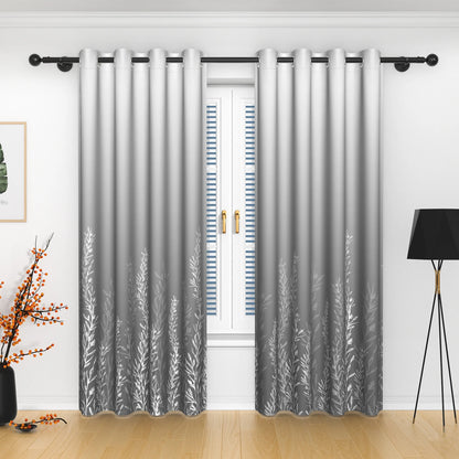 2pcs/set Solid Color Gradient Window curtains Bottom Leaf Print Thermal Insulated Polyester Bedroom Living Room Blackout Curtain