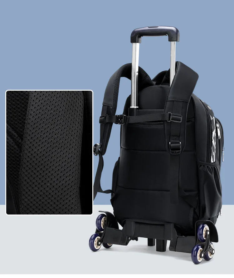 High-capacity on 2/6 Wheels Waterproof Luggage Rolling Bag Student Shoulder Backpack  Detachable Children Rolling School Bags