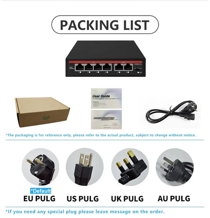 2026 POE Switch 6 Ports 10/100Mbps AI Smart Ethernet Switch with 2 Uplink RJ45 Ports AI Smart Switch for IP Camera/Wireless AP
