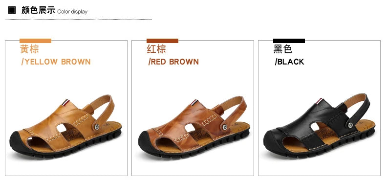Men Sandals Summer Leather Men Shoes Breathable Walking Beach Slippers Outdoor Sandals Flat Casual  High Quality Fashion Sandals