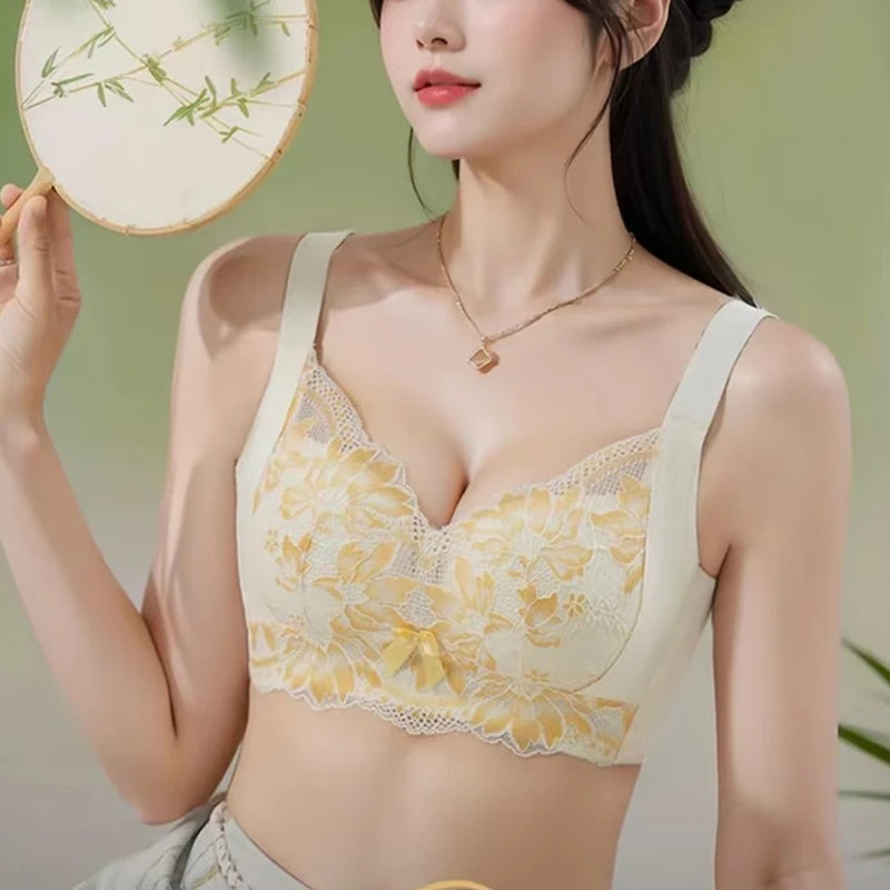 Blue and White Porcelain Adjustable Women's Underwear Comfortable Skin-friendly Breathable Gathered Bra New Thin Cup