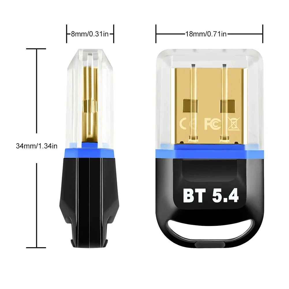 USB Bluetooth 5.4 Adapter Transmitter Receiver Bluetooth Audio Bluetooth Dongle Wireless USB Adapter for Computer PC Laptop