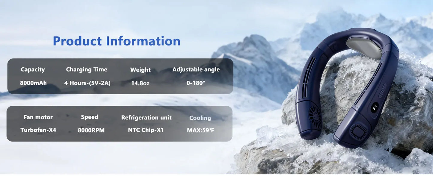 2026 New Upgrade Neck Air Conditioner Fan Instant Cooling With Cooling Plate, Bladeless, 8000mAh Operated Wearable Rechargeable