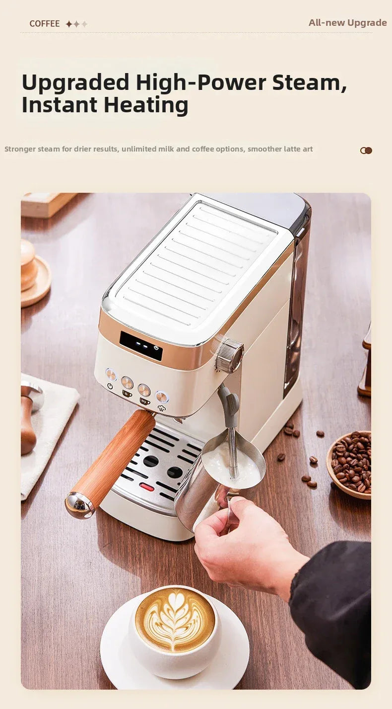 Pro Semi-Automatic Espresso Machine 20Bar Pressure, Compact for Small Kitchens, Built-in Milk Frother, Fast Heating Energy Savi