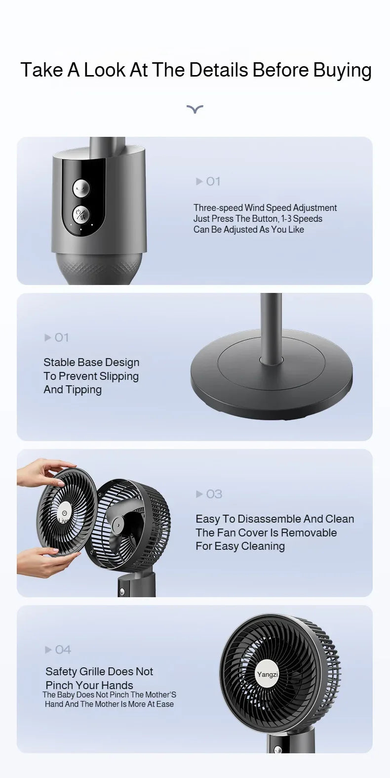 Household Low-Noise Smart Fan Three-Speed Adjustment Floor Fan Air Circulation Fan Floor Fan Silent Low-Noise Smart Fan High