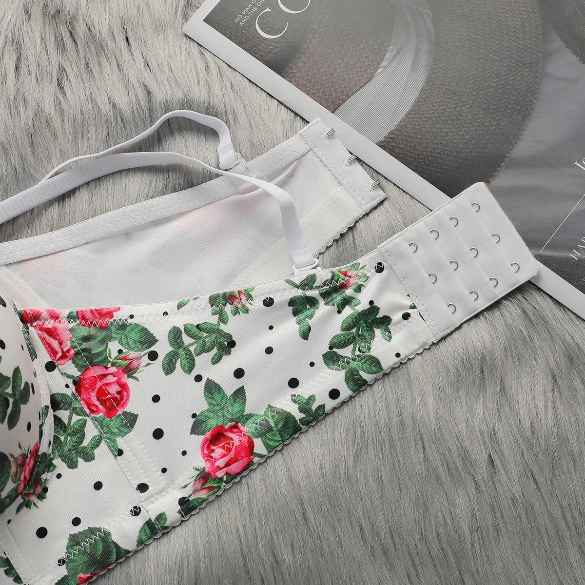 Viomisha Sexy Underwear for Women Push Up Bra with Steel Ring Floral Printed Brassiere 3/4 Cup Beautiful Female Lingerie