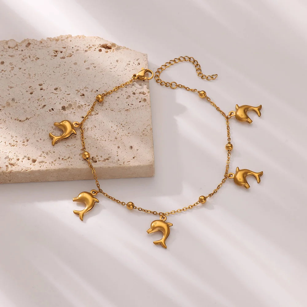 316L Stainless Steel Starfish Shell Charms Anklet For Women Fashion Gold Color Chain Summer Beach Aesthetic Jewelry Accessories