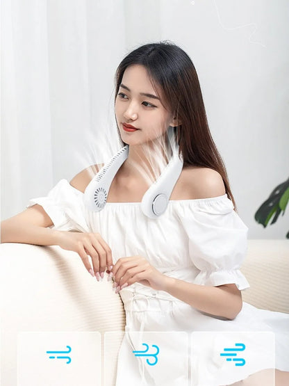 Fan Long Battery Neck Portable No Bladeless Hanging Neck Rechargeable Air Cooler 3 Speed Mini Summer Sport Fan 1200mAh