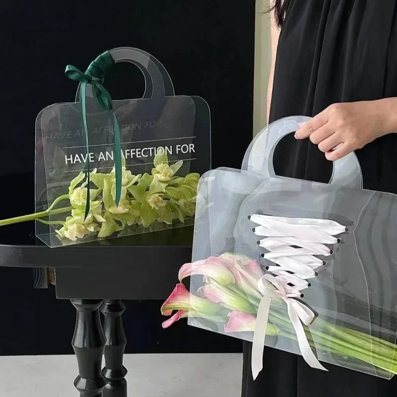 4-20PCS Flower Bag 50 Silk Clear PET Tote Bag Valentine's Day Transparent Gift Bag Simple Internet Popular Flower Packaging Bag