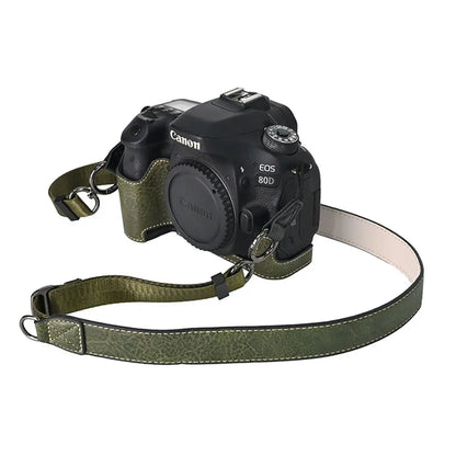Camera Half Case  PU Leather   for Canon EOS 60D 70D 80D 90D Bottom Opening Magnetic Cover With Shoulder Strap