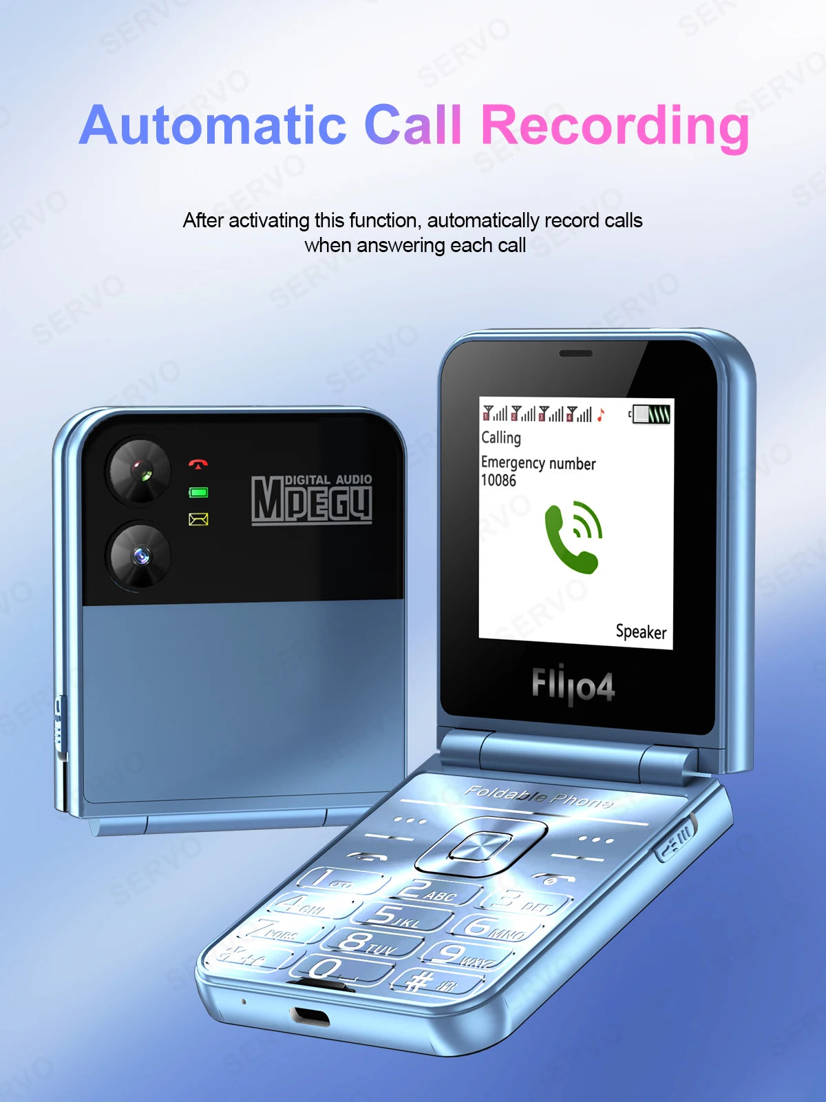 SERVO 4 SIM Fashionable Flip Cellular Phone Speed Dial Flashlight Magic Voice FM Radio 2G GSM Foldable Mobile Phone Type-C 2.6"