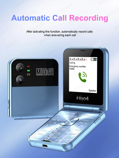 SERVO 4 SIM Fashionable Flip Cellular Phone Speed Dial Flashlight Magic Voice FM Radio 2G GSM Foldable Mobile Phone Type-C 2.6"