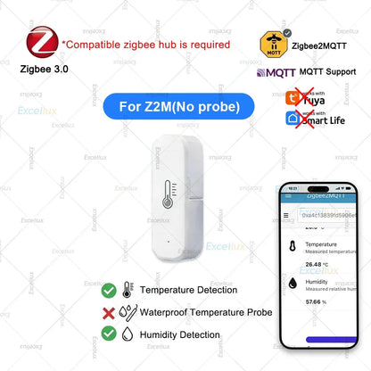 Zigbee Smart Temperature Humidity Sensor Optional With Waterproof Probe For Tuya Zigbee2MQTT Home Assistant Aquarium Tank Fridge