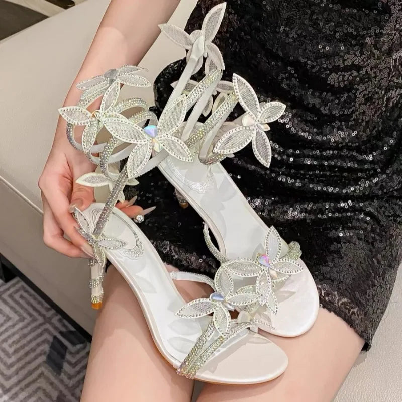 New Spring and Summer Women's High-heeled Sandals Snake-shaped Butterfly Diamond Flower Stiletto Heel Sandals High Heels