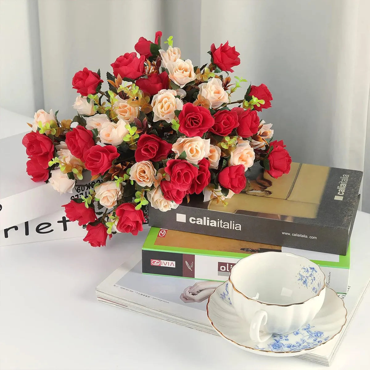 Silk rose Artificial Flowers Wedding Home Christmas Decoration bride Bouquet Diy gift Scrapbooking Wreaths wall Photography prop