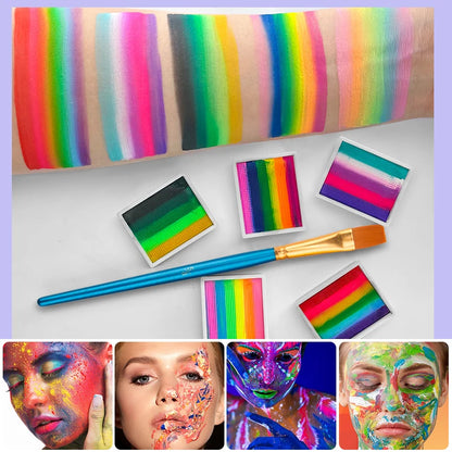 Palette de maquillage pour le visage et le corps à 12 cases, palette arc-en-ciel bicolore, maquillage à base d'eau non toxique pour Halloween et autres fêtes.