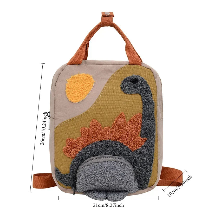 New Embroidery Sun Long Neck Small Dinosaur Backpack Hook Hair Embroidered Cartoon Canvas Kindergarten Children Backpack