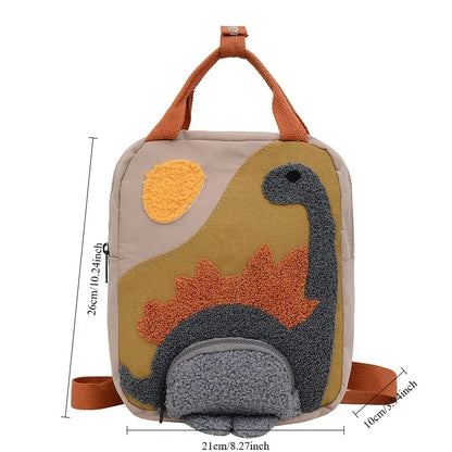 New Embroidery Sun Long Neck Small Dinosaur Backpack Hook Hair Embroidered Cartoon Canvas Kindergarten Children Backpack