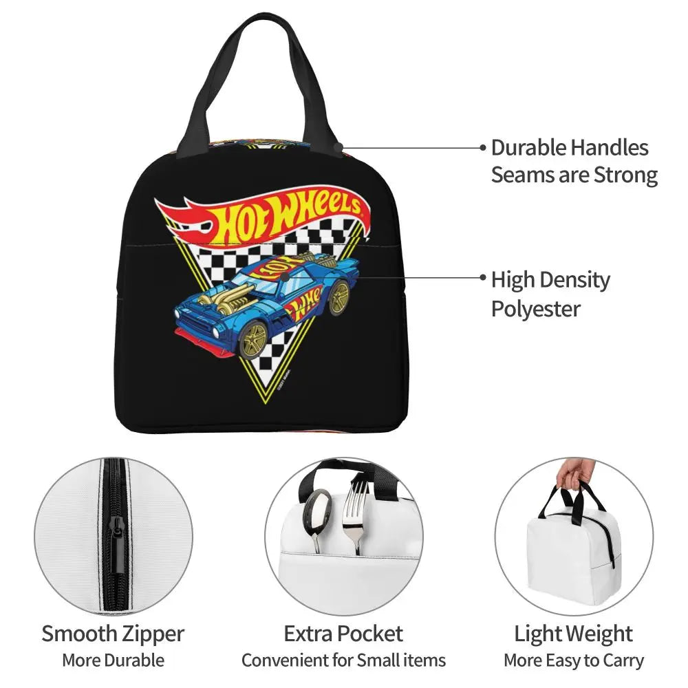 Custom Hot Wheels For Fans Thermal Insulated Lunch Bag Cartoon Sport Car Portable Lunch Container Travel Multifunction Food Box