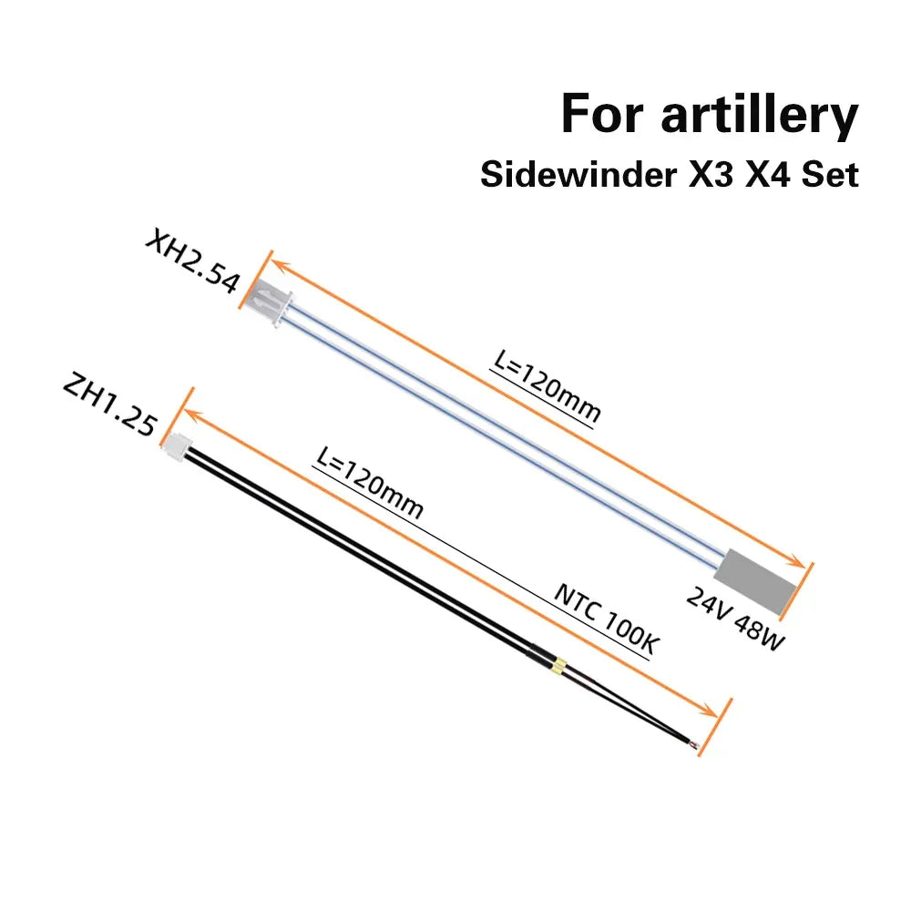 For Artillery SW-X3 X4 3D 24V 48W Ceramic Cartridge Heater Heating Rod 100K NTC Thermistor For Sidewinder X3 X4 3d printer
