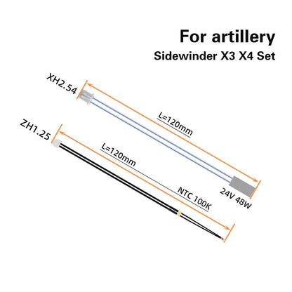 For Artillery SW-X3 X4 3D 24V 48W Ceramic Cartridge Heater Heating Rod 100K NTC Thermistor For Sidewinder X3 X4 3d printer