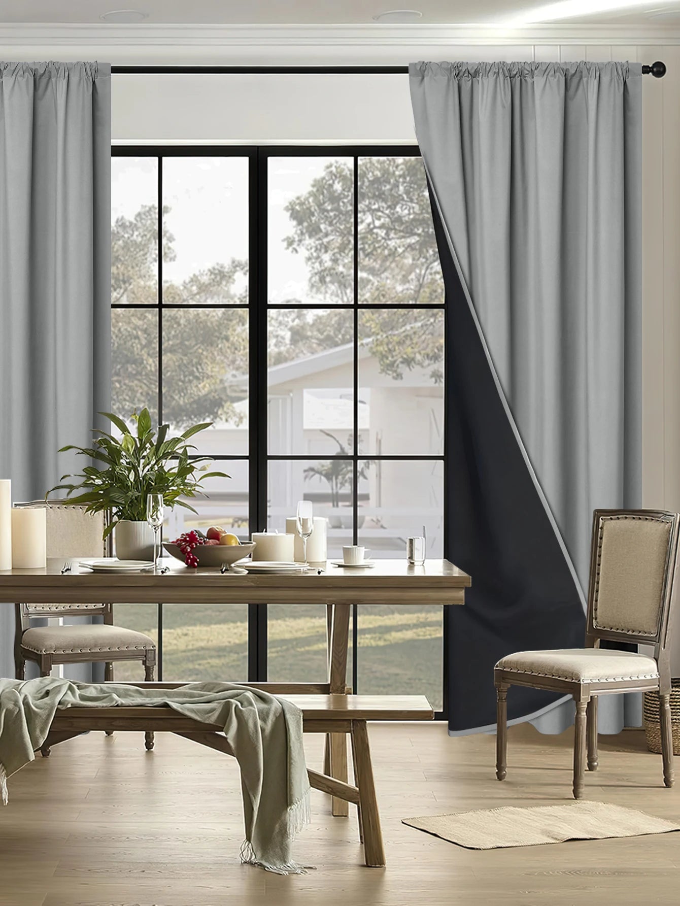 1pc 100% Blackout Curtain, Solid Color Curtains with Rod Pocket, Bedroom Living Room Curtains for Windows Curtain