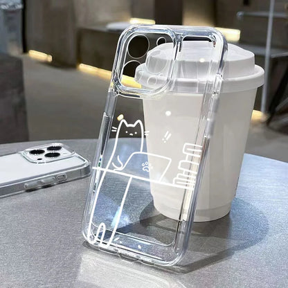 Luxury Shockproof Soft TPU Clear Phone Case For iPhone 17 11 12 13 14 15 16 Pro Max 16 Plus 16E 17 Air With Cute Line Cat Cover