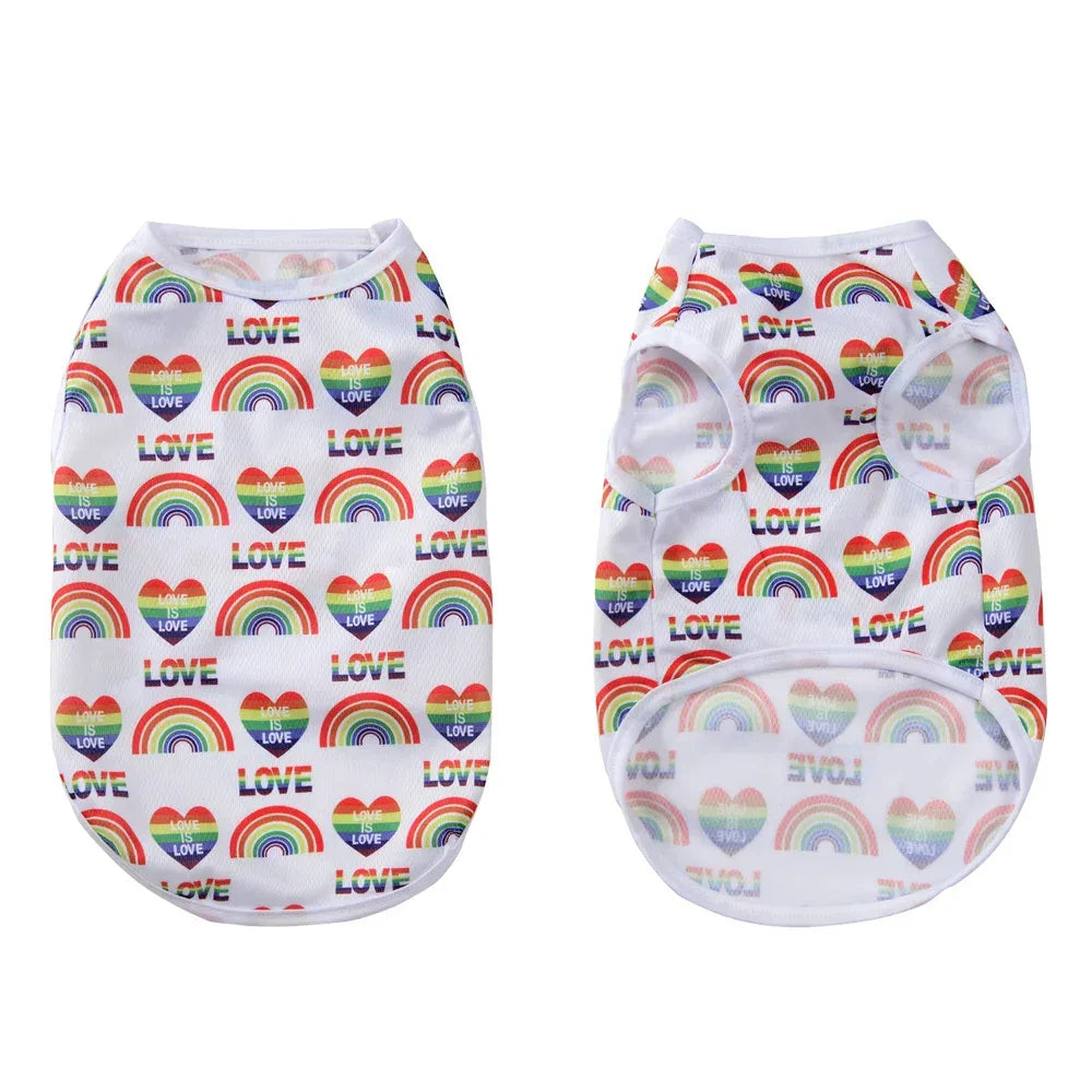 Breathable Dog Clothes For Small Medium Dogs Cats Summer Creative Rainbow Print Puppy Vest T-shirt Schnauzer Pug Pet Costume