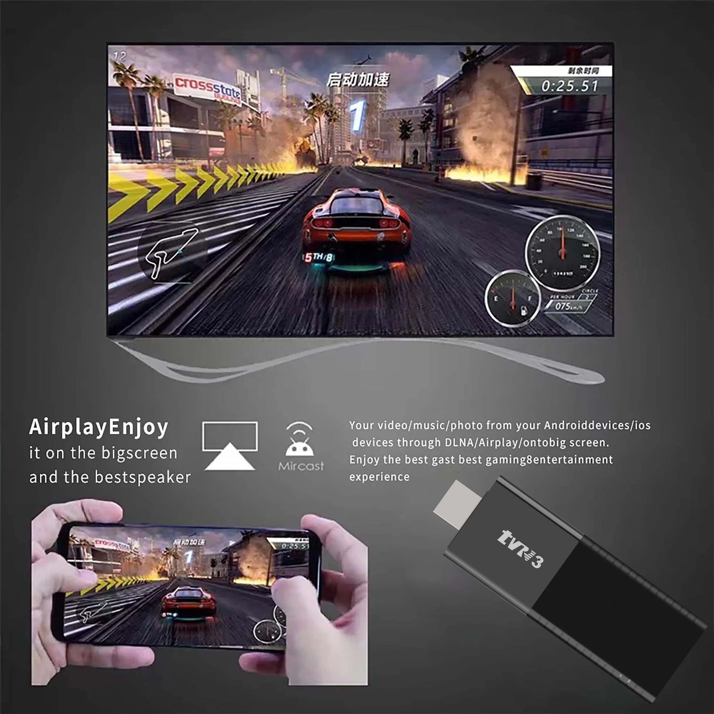 TVR3 HDMI TV Stick Android 15 2.4G&5G Dual Wi-Fi Allwinner H313 1G 8G Quad Core Smart TV Box Streaming Media Player Set-top Box