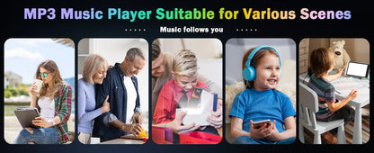 128GB MP3 Player: Portable Music Player with Bluetooth 5.2 HiFi Sound Shuffle Single Loop FM Radio Built-in HD Speaker Voice Rec