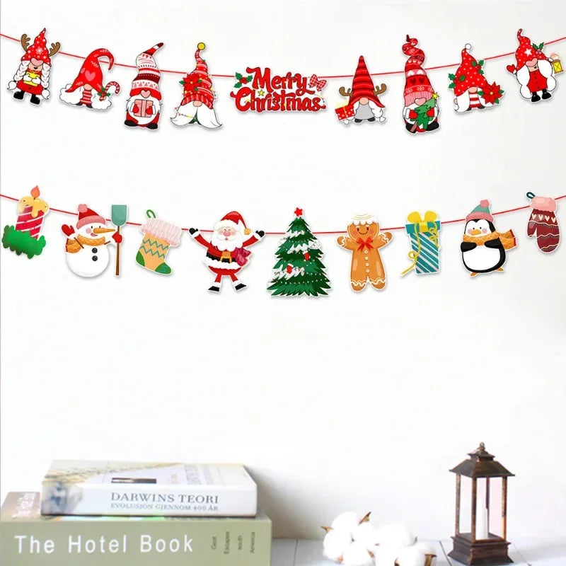 Christmas Banner Tree Ornaments Merry Decoration for Home 2025 Santa Claus Pendant Xmas Gifts New Year 2026 Flag Party Pulling