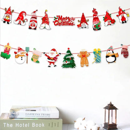Christmas Banner Tree Ornaments Merry Decoration for Home 2025 Santa Claus Pendant Xmas Gifts New Year 2026 Flag Party Pulling