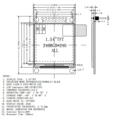 1.54 Inch 1.54" Full Color TFT Display Module HD IPS LCD LED Screen 240x240 SPI Interface ST7789 For Arduino