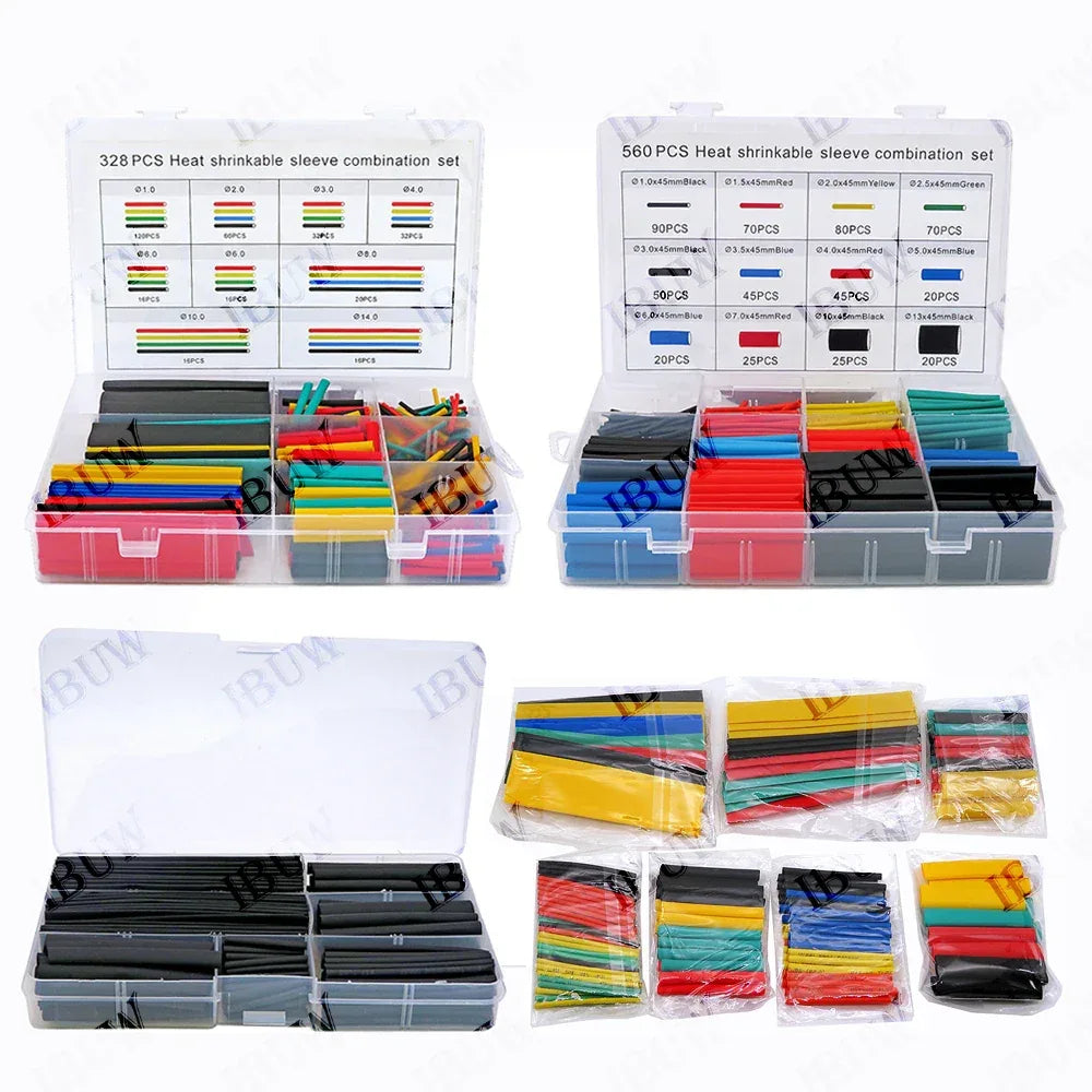 328PCS 164-560pcs Heat Shrink Tube Tubing Insulation Shrinkable Tube Assortment Electronic Polyolefin Wire Cable Sleeve Kit
