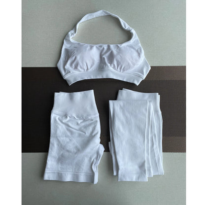 2 Pieces Yoga Gym Set Women Seamless Strappy Yoga Bra High Waist Workout Scrunch Shorts Sports Set Fitness Clothes Sportswear