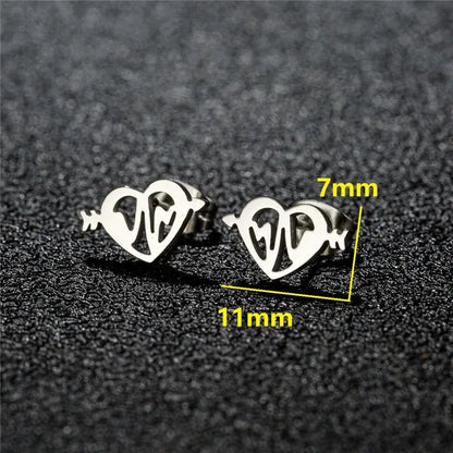 Fashion Small Heartbeat Stud Earrings Medical ECG with Heart Earings for Women Everyday Jewelry Girls Valentine's Day Gift