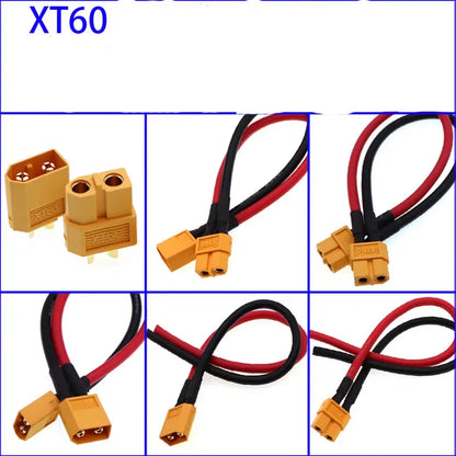XT60 male female conversion plug connection cable 12AWG 30A, with silicone extension cable battery connector to 10/20/50/100CM