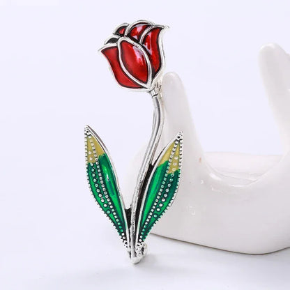 Valentine's Day Enamel Rose Brooches for Women Rhinestone Plant Flower Pins Banquet Party Backpack Gifts Jewelry Accessories
