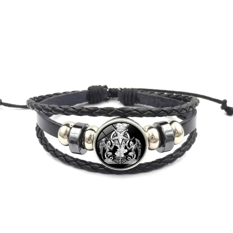 Lucifer Satan Baxter Glass Pendant Leather Knitted Bracelet Handmade Multi Layer Beaded Handicraft Gifts for Family, Girlfriend