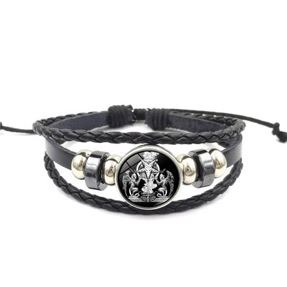 Lucifer Satan Baxter Glass Pendant Leather Knitted Bracelet Handmade Multi Layer Beaded Handicraft Gifts for Family, Girlfriend