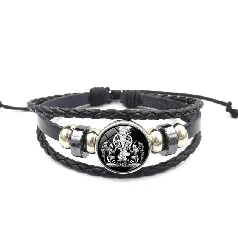 Lucifer Satan Baxter Glass Pendant Leather Knitted Bracelet Handmade Multi Layer Beaded Handicraft Gifts for Family, Girlfriend