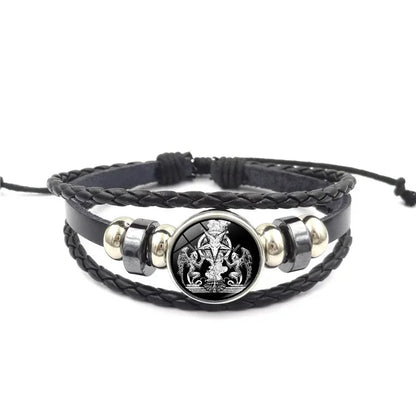 Lucifer Satan Baxter Glass Pendant Leather Knitted Bracelet Handmade Multi Layer Beaded Handicraft Gifts for Family, Girlfriend