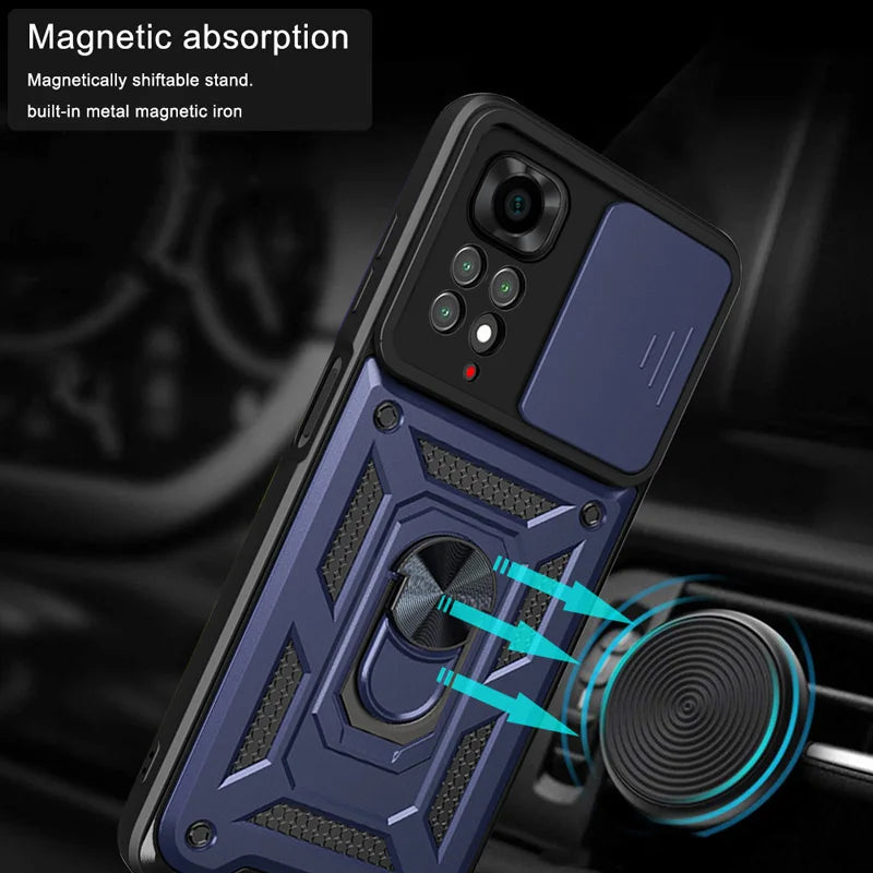 Slide Camera Lens Protector Armor Case For Redmi Note 13 12 11 10 Pro Plus 10s 11s 12s 13C 12C Military Grade Bumpers Ring Cover