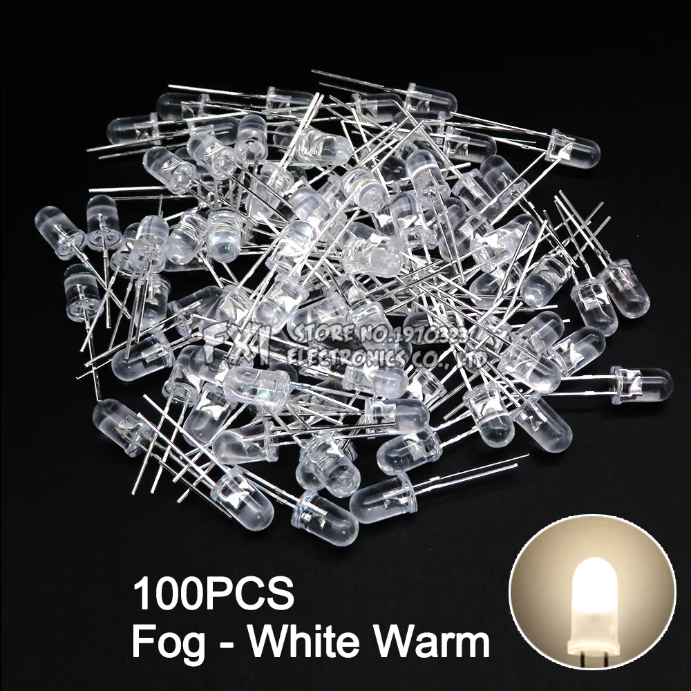 100PCS F5 LED Diode 5MM Assorted Kit White Green Red Blue Yellow Orange Pink Purple Warm White DIY kit Light Emitting Diode bxv