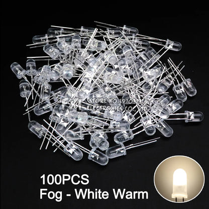 100PCS F5 LED Diode 5MM Assorted Kit White Green Red Blue Yellow Orange Pink Purple Warm White DIY kit Light Emitting Diode bxv