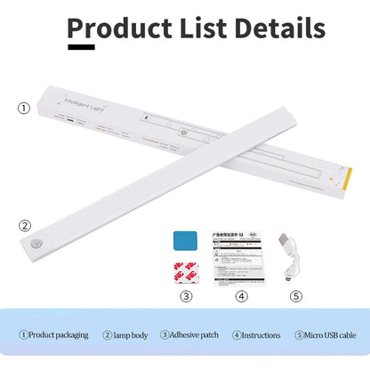 Cabinet Light USB Rechargeable Motion Sensor Led Three Colors In One Lamp For Kitchen Wardrobe Indoor Lighting 10/20/30/40/50cm