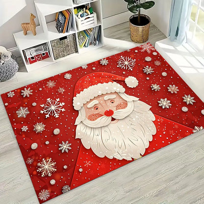 Happy New Year Merry Christmas Tree Santa Claus Cartoon Gift Carpet Rug for Bedroom Living Room Sofa Home Doormat Decor,Non-slip