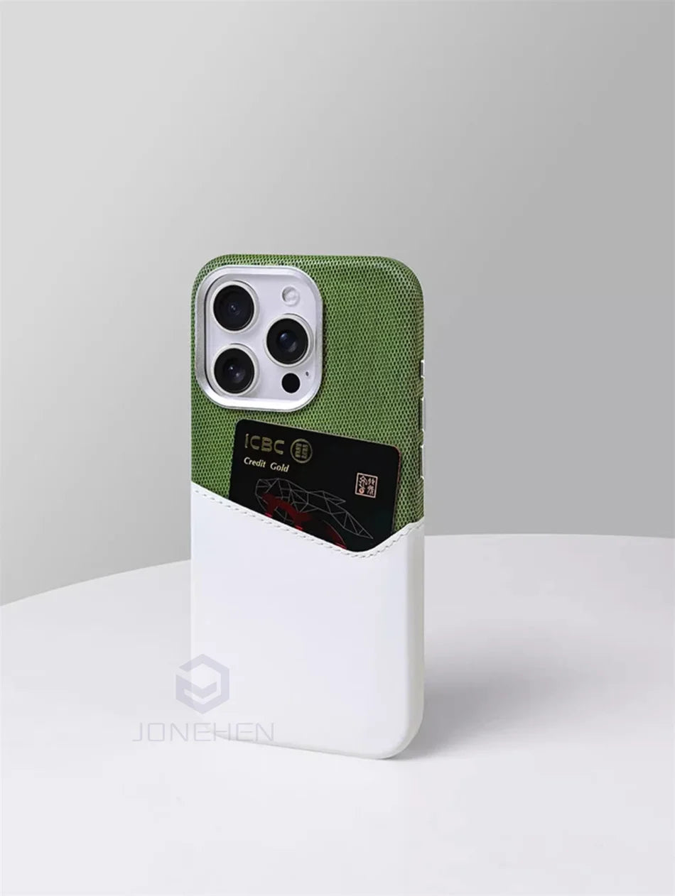 For Magsafe Card Holder Leather Case For iPhone 16 15 13 12 17 Pro Max 14 Plus Pocket Wireless Charge Alloy Lens Magnetic Cover