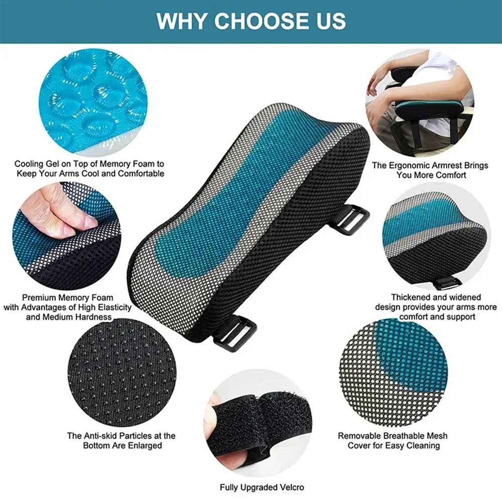 Office Chair Arm Pads with Cooling Gel,Memory Foam Armrest Pads for Gaming Chair Arm Rest Covers for Desk Chair Armrest Cushions