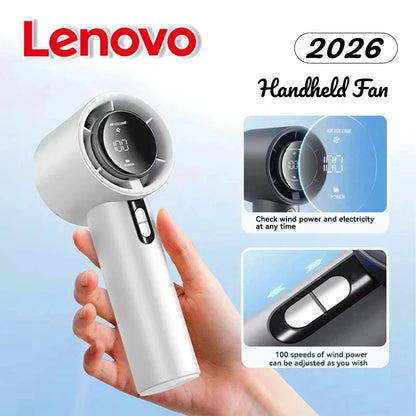 Lenovo Ultra Quiet 100 Speed Handheld Fan USB Rechargeable Portable Mini Turbo Fan for Office Outdoor Travel with LEDIndicator